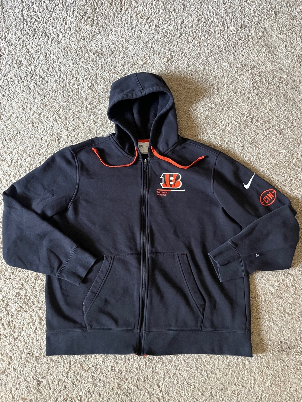 Nike Cincinnati Bengals NFL Hoodie Jacket Size L Black Orange
